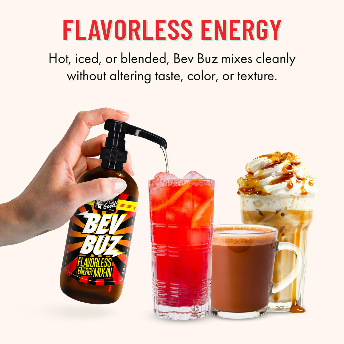 BEV BUZ™ Energy Drink Mix-In – Flavorless Liquid Caffeine for Coffee, Tea, Smoothies | 64 Servings | Gosh That's Good!