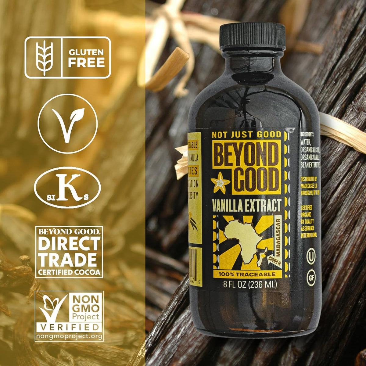 Beyond Good Bourbon Vanilla Pure Vanilla Extract, 8 FZ — Rich Madagascar Vanilla for Baking