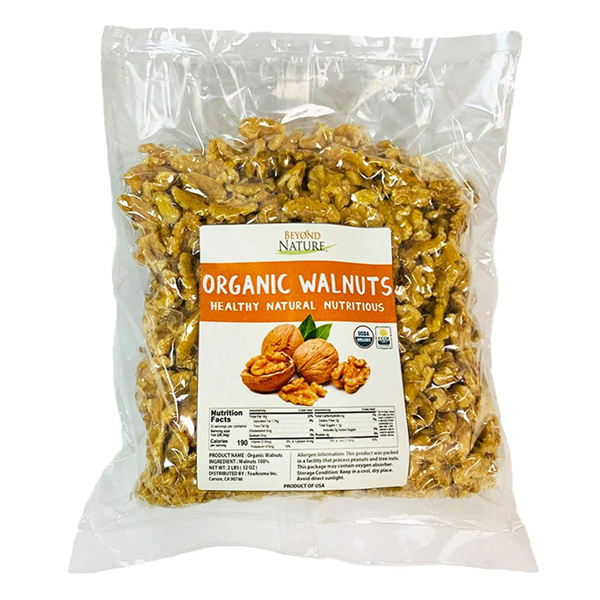 Beyond Nature Organic Raw Walnuts Unsalted 2lb Vacuum-Sealed Non-GMO Keto & Vegan Snack
