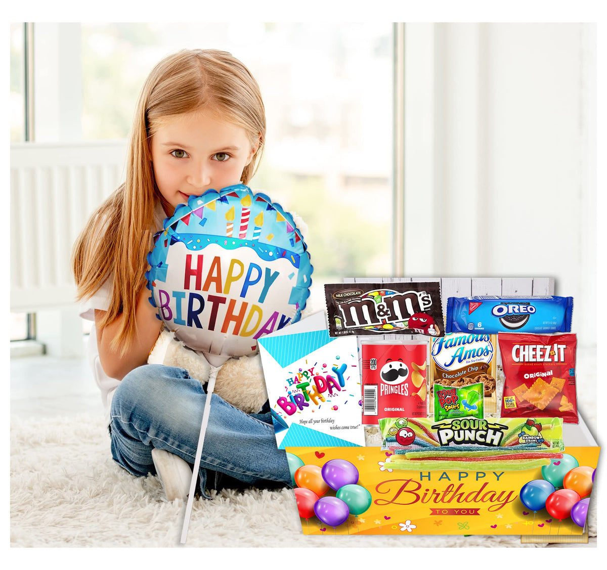 Beyond The Box Birthday Gift Basket – Candy Variety Pack with Balloon, Snacks & Greeting Card