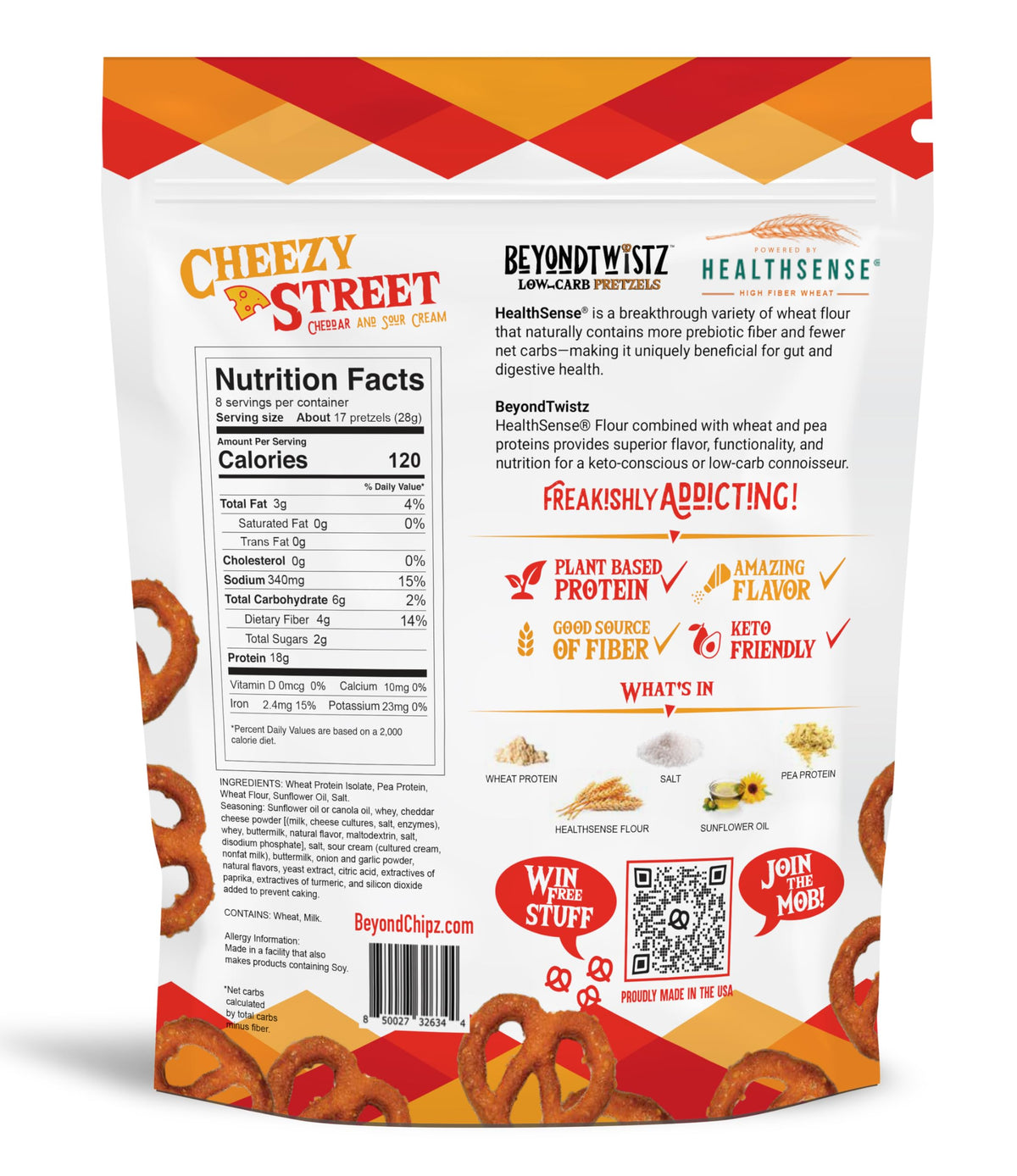 BeyondTwistz Low Carb Pretzels – Cheezy Street | 2g Net Carbs, 18g Protein | HealthSense Flour (Pack of 3)