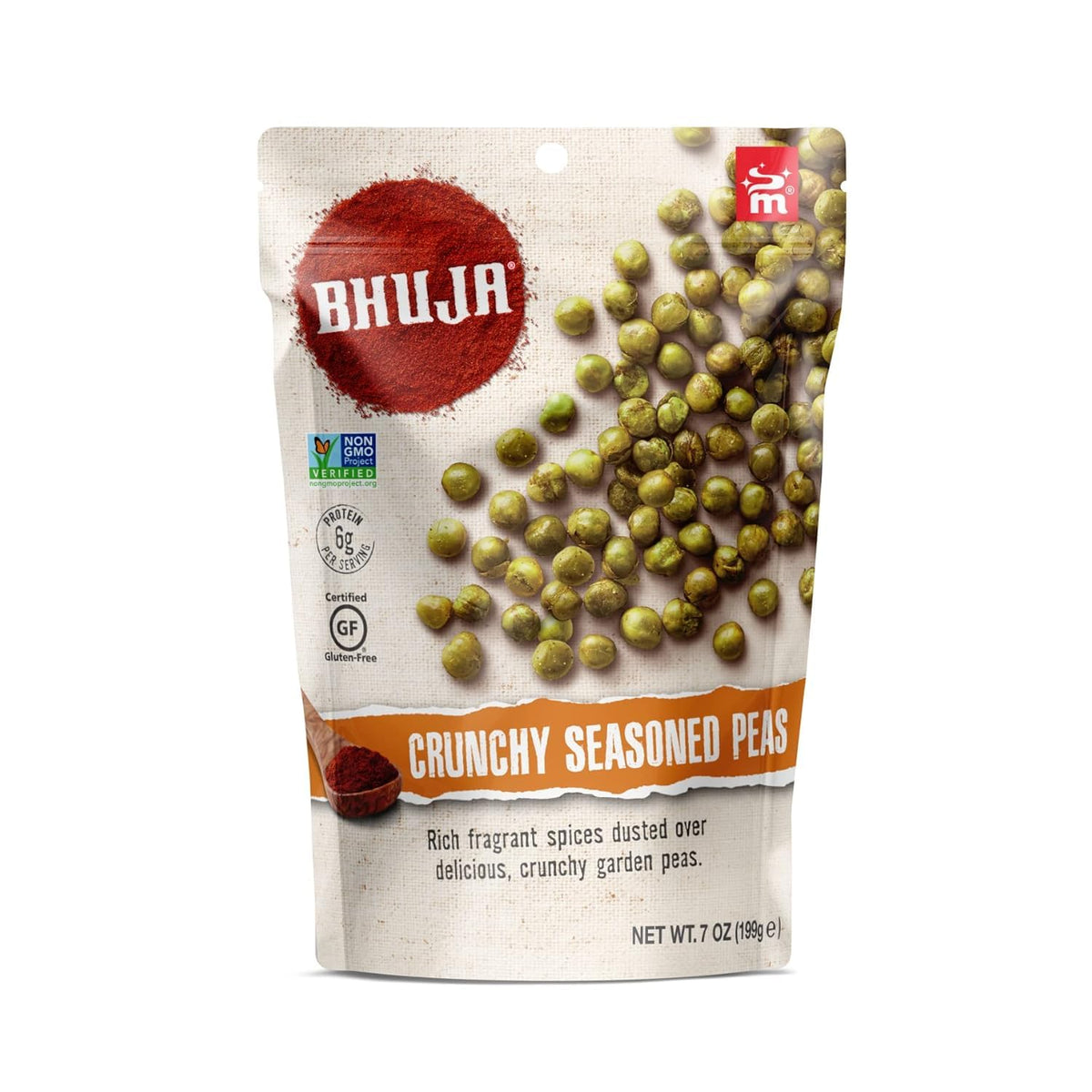Bhuja Majans Crunchy Seasoned Peas – 7 oz x 6 Pack | Gluten Free, Vegan, Non-GMO Snack | 6 g Protein per Serving | Made in Australia