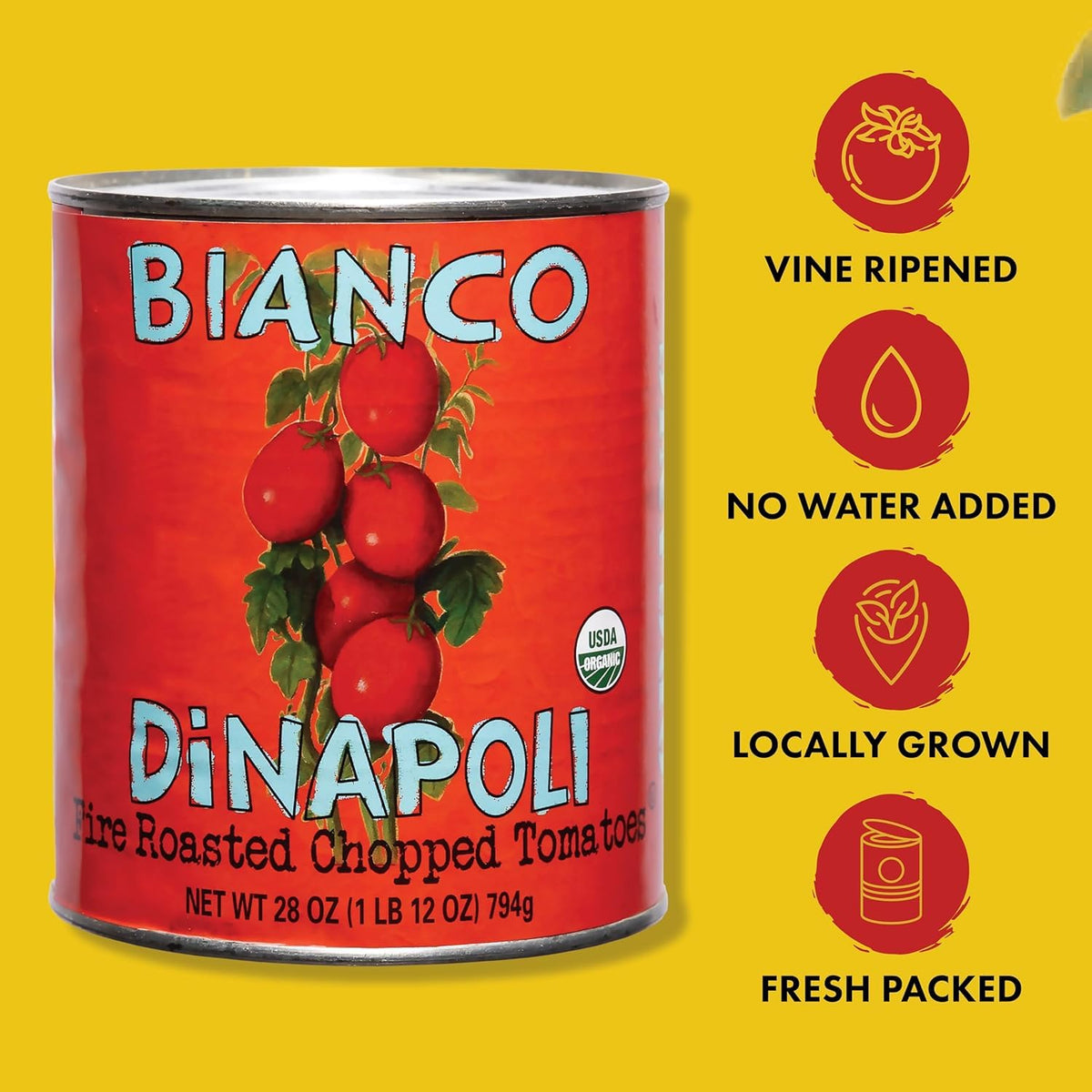 Bianco DiNapoli Organic Fire Roasted Chopped Tomatoes – 28 oz, 6 Pack