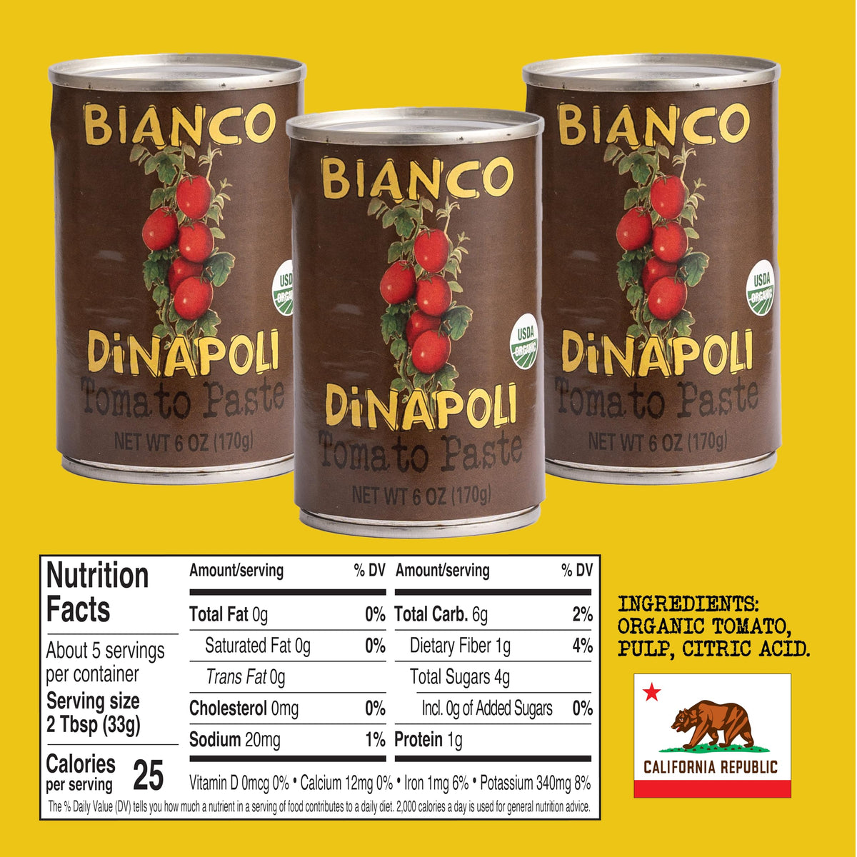 Bianco DiNapoli Organic Tomato Paste, 6 oz Pack of 12 – California Grown Vine-Ripened Tomatoes