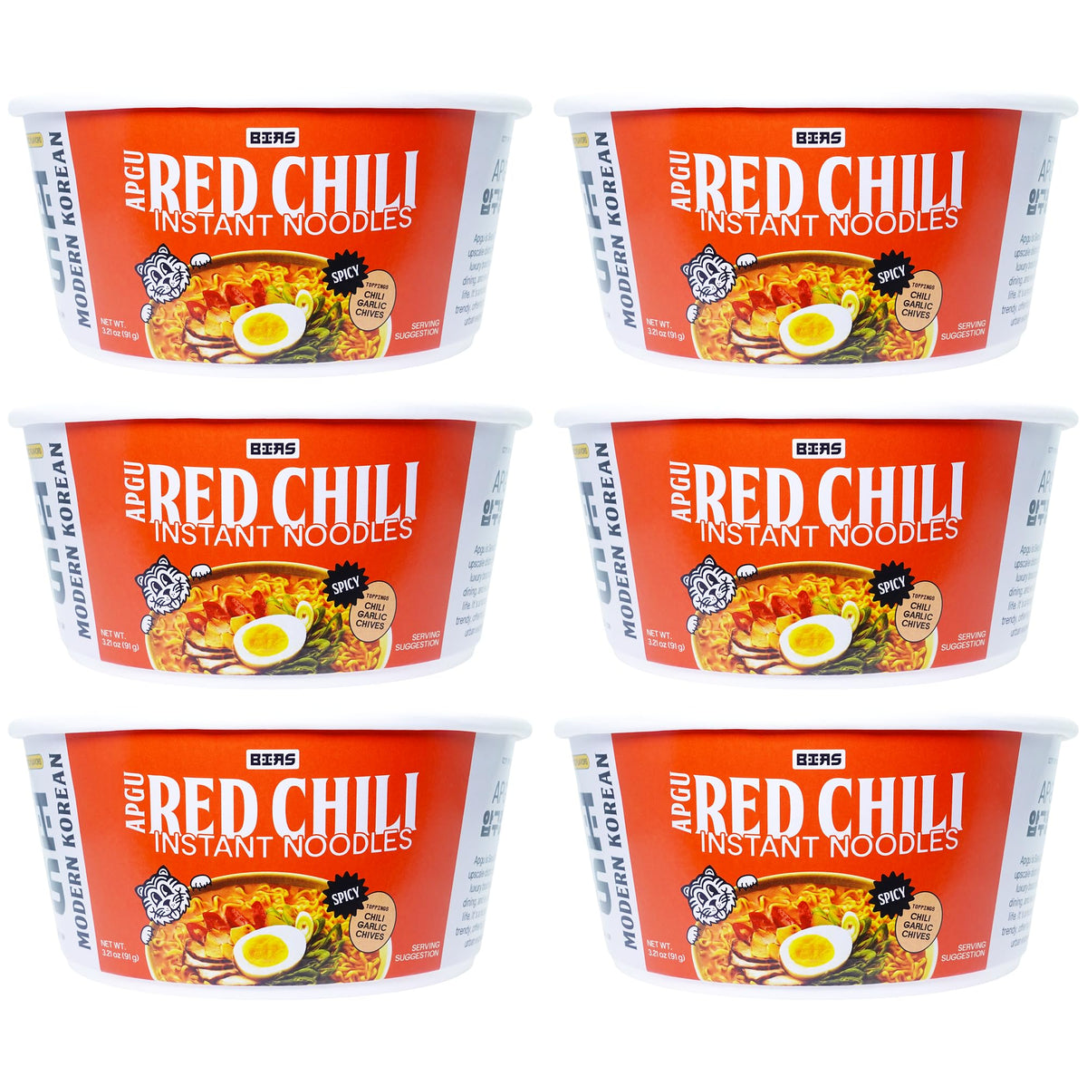 Bias Apgu Red Chili Instant Noodles - Vegan Air-Dried Ramen, 320 Cal per Serving, 6 Pack