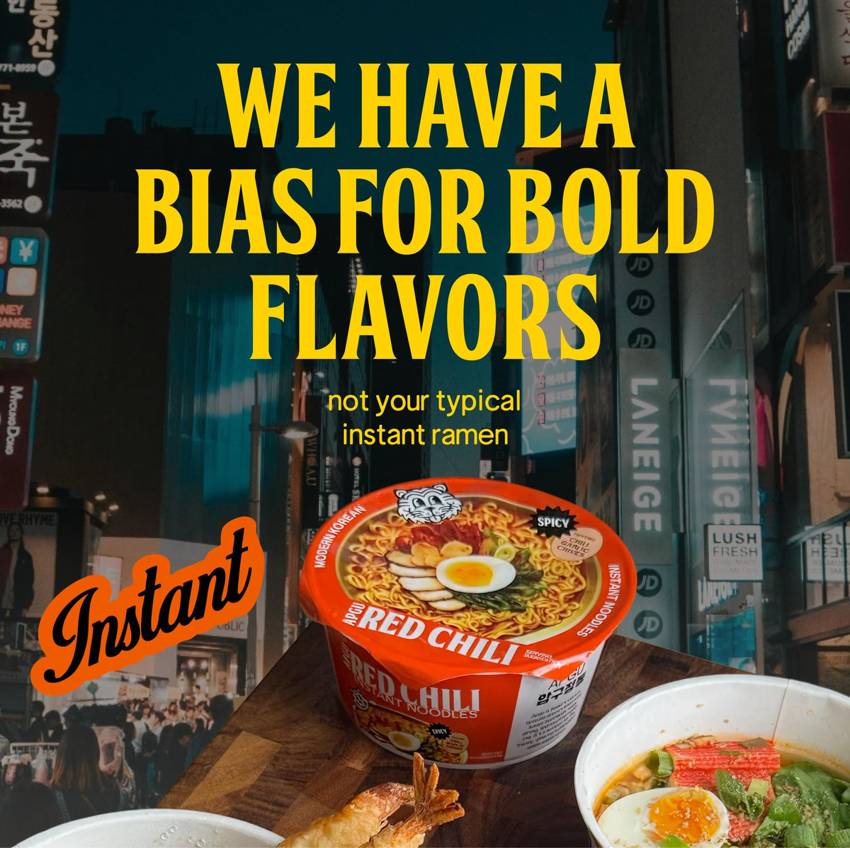 Bias Apgu Red Chili Instant Noodles - Vegan Air-Dried Ramen, 320 Cal per Serving, 6 Pack