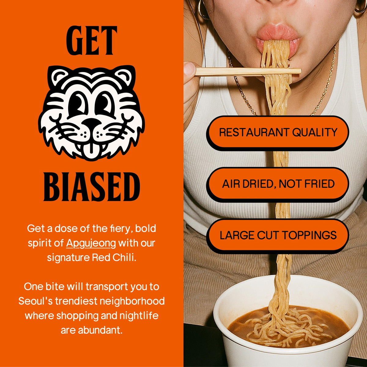 Bias Apgu Red Chili Instant Noodles - Vegan Air-Dried Ramen, 320 Cal per Serving, 6 Pack