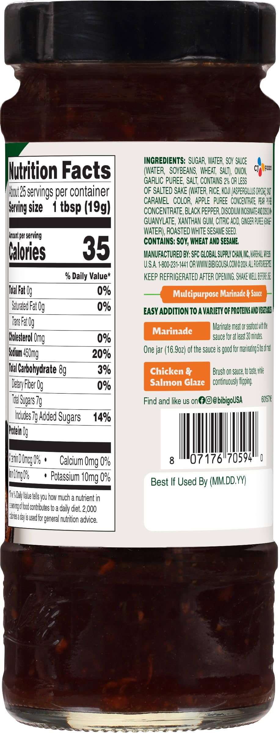 Bibigo Original Korean BBQ Sauce — Pack of 6, 16.9 oz Bottles