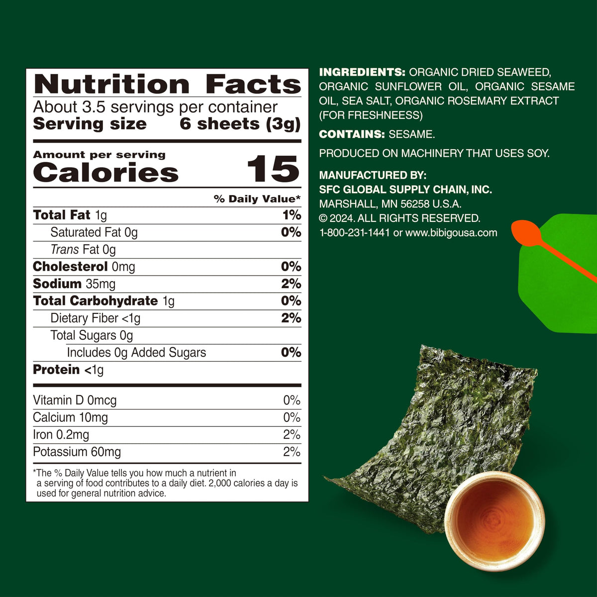 Bibigo Seaweed Snack Sesame Flavor – Gluten Free, Non-GMO, 0.35 oz (Pack of 12)