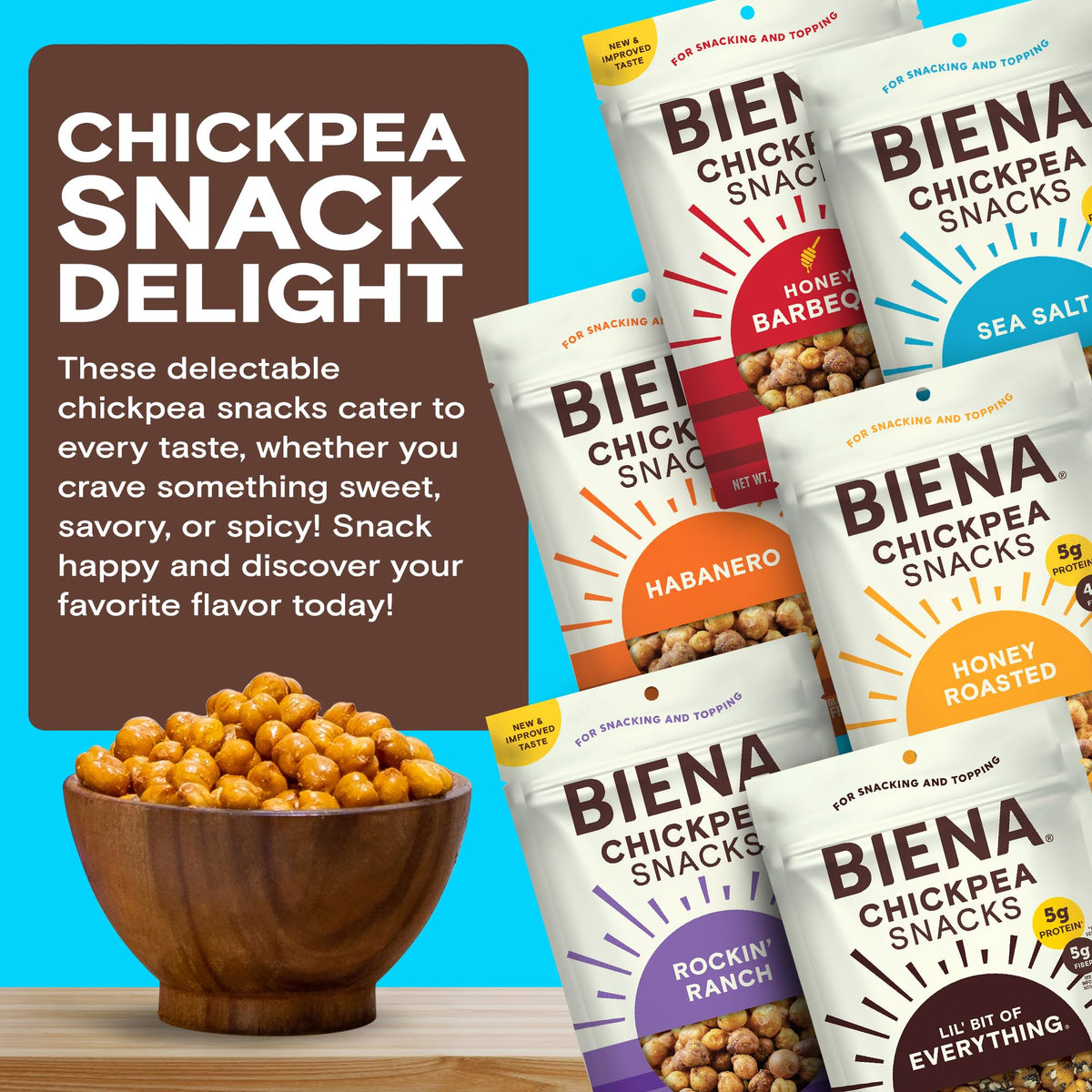 BIENA Chickpea Snacks – 6-Pack Roasted Chickpeas, High Fiber Vegan Protein