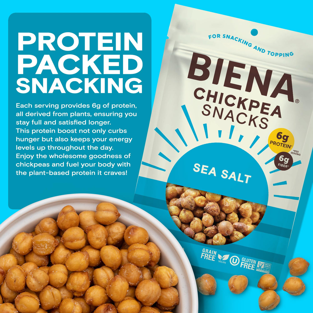 BIENA Chickpea Snacks - Sea Salt Roasted Chickpeas, 8-Pack - High Fiber Vegan Protein