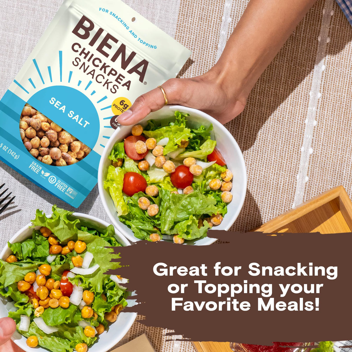 BIENA Chickpea Snacks - Sea Salt Roasted Chickpeas, 8-Pack - High Fiber Vegan Protein