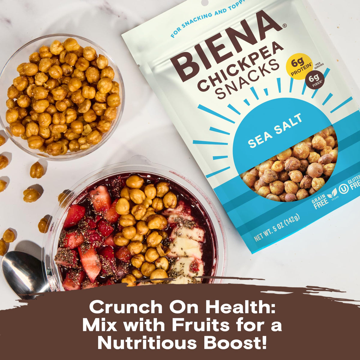 BIENA Chickpea Snacks - Sea Salt Roasted Chickpeas, 8-Pack - High Fiber Vegan Protein