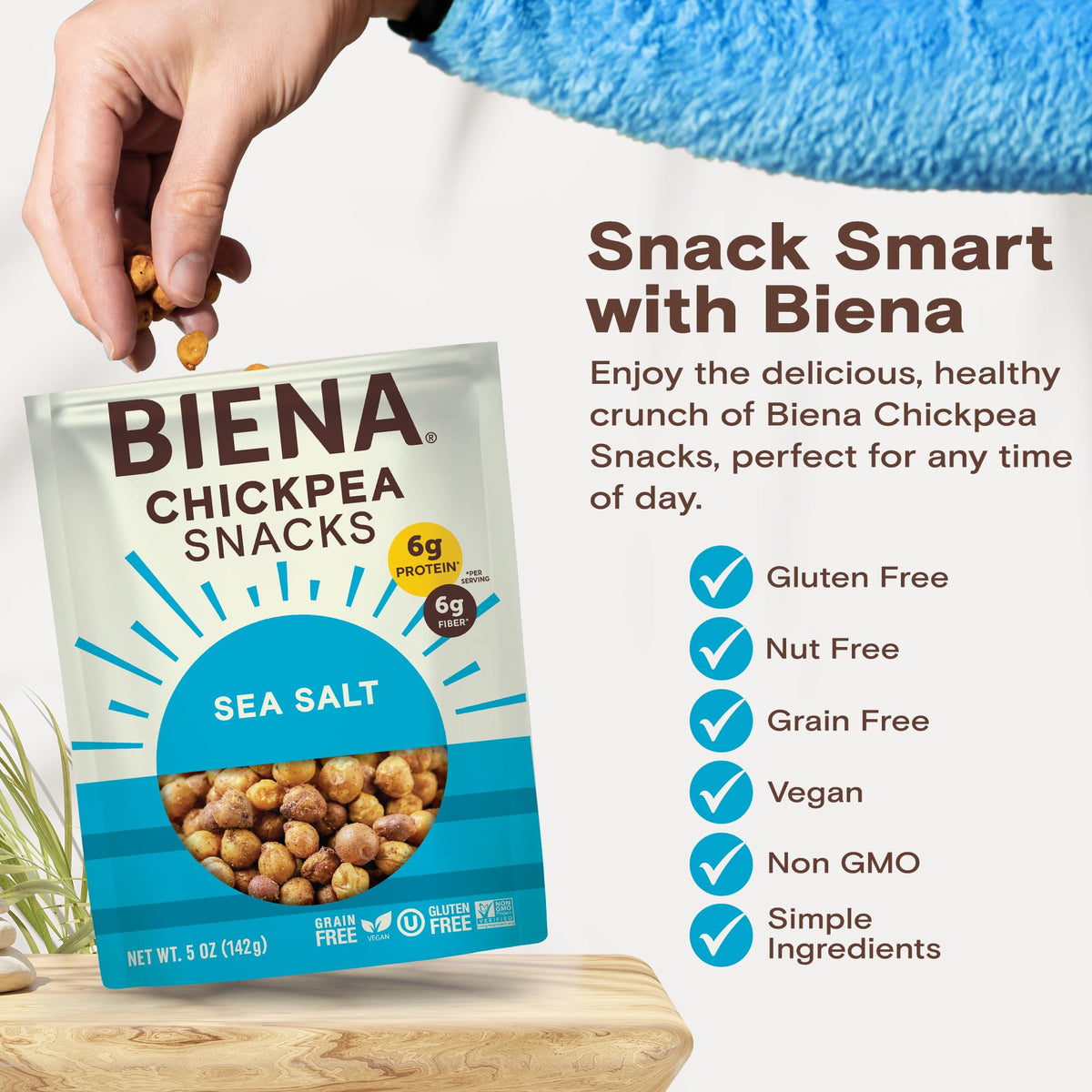 BIENA Chickpea Snacks - Sea Salt Roasted Chickpeas, 8-Pack - High Fiber Vegan Protein