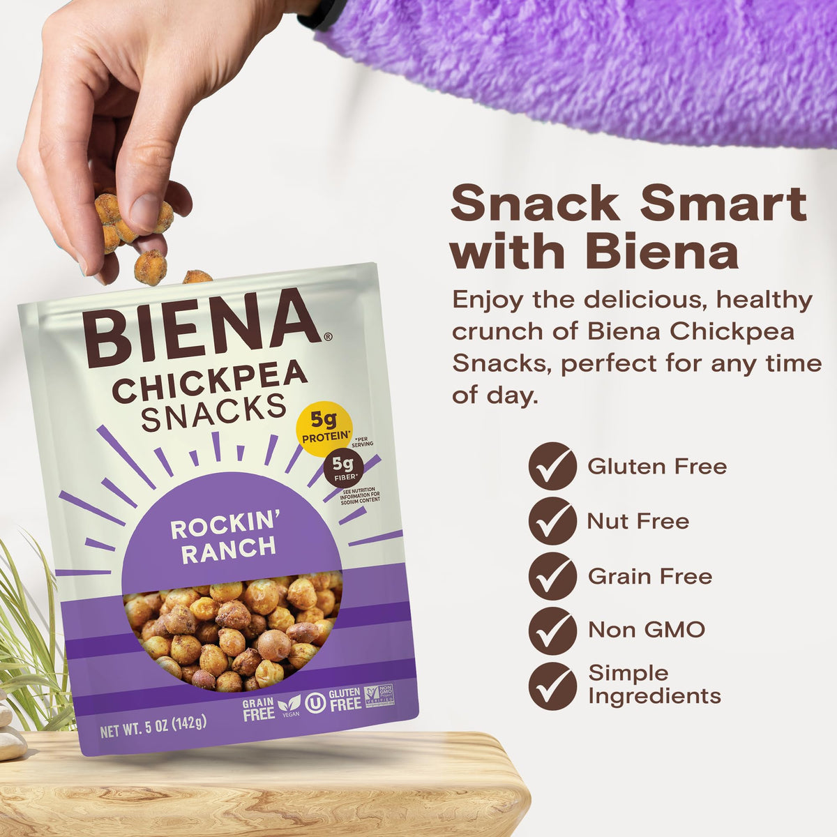 BIENA Rockin’ Ranch Chickpeas – 8-Pack Crunchy Roasted Chickpeas, High Fiber & Vegan Protein