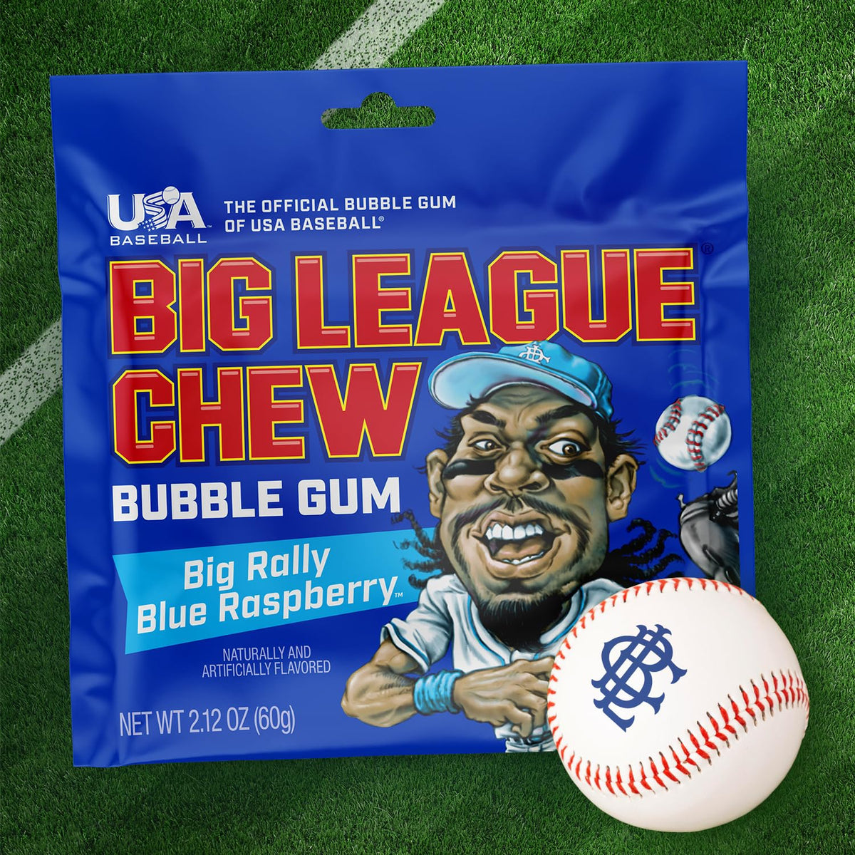 Big League Chew Big Rally Blue Raspberry Bubble Gum – Pack of 12 Bags (2.12 oz) | Ideal for Baseball Games and Concessions