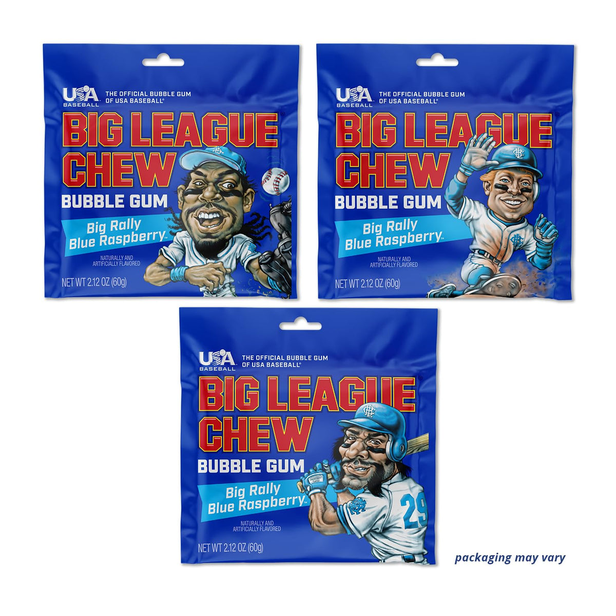 Big League Chew Big Rally Blue Raspberry Bubble Gum – Pack of 12 Bags (2.12 oz) | Ideal for Baseball Games and Concessions