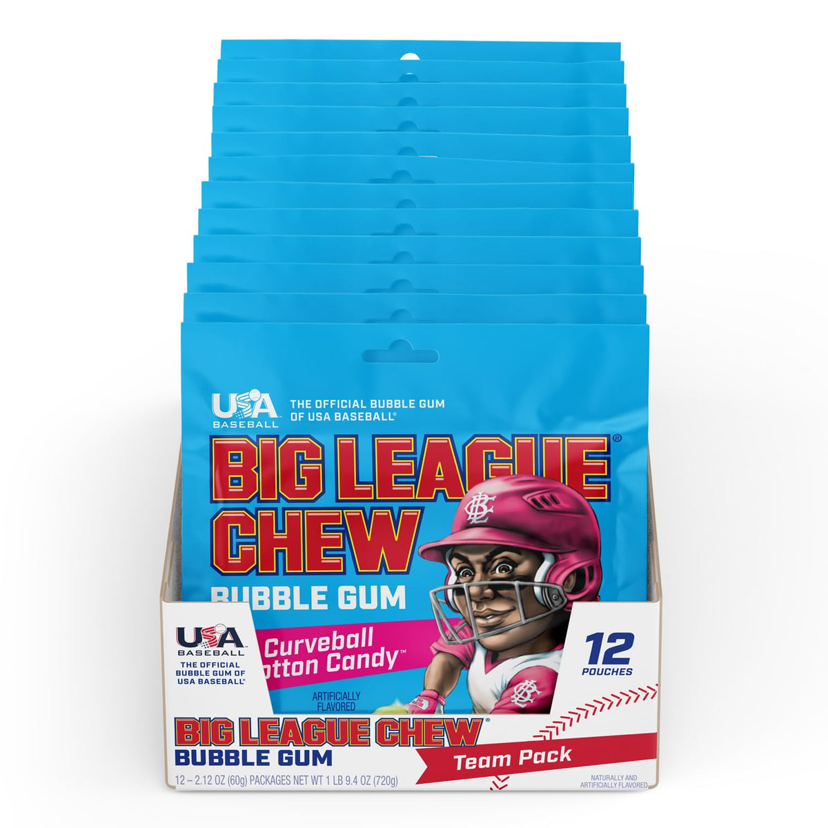 Big League Chew Curveball Cotton Candy Bubble Gum - 12-Pack | Ideal for Baseball Games, Teams & Parties