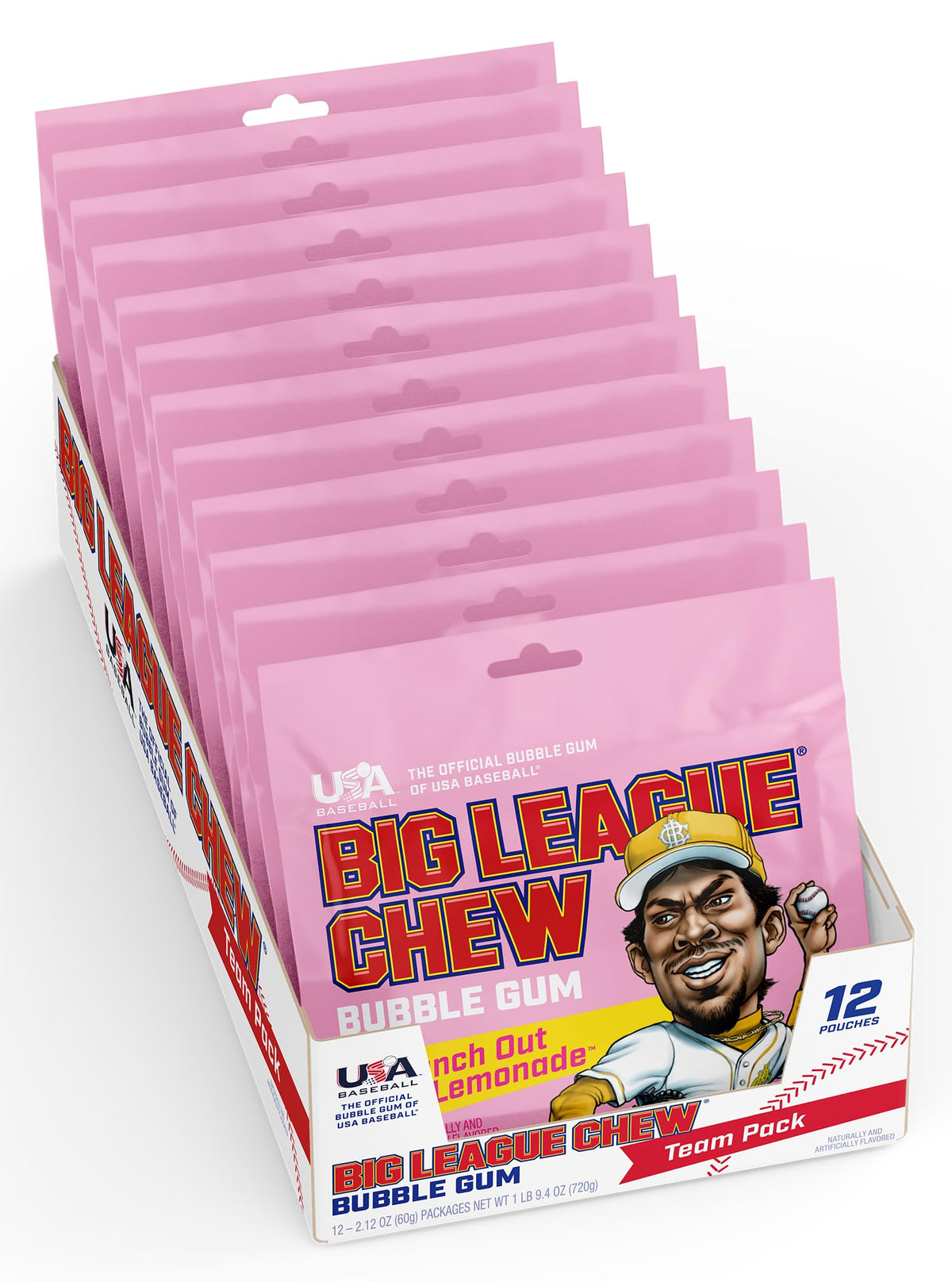 New! Big League Chew Punch Out Pink Lemonade Bubble Gum – 12 Pack, Sweet & Tart Flavor for Games