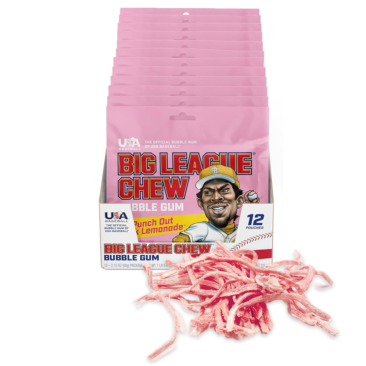 New! Big League Chew Punch Out Pink Lemonade Bubble Gum – 12 Pack, Sweet & Tart Flavor for Games
