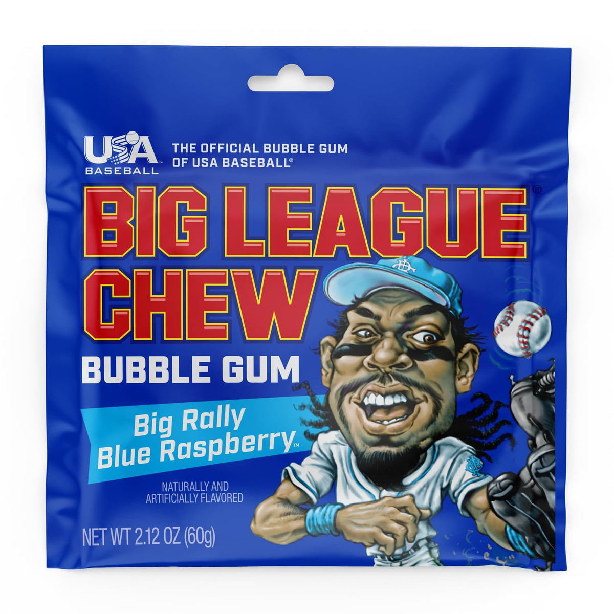 Big League Chew Big Rally Blue Raspberry Bubble Gum – Pack of 12 Bags (2.12 oz) | Ideal for Baseball Games and Concessions