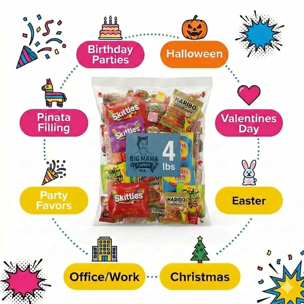 Big Mama Candy 4 lb Assorted Candy Variety Pack – Bulk, Individually Wrapped