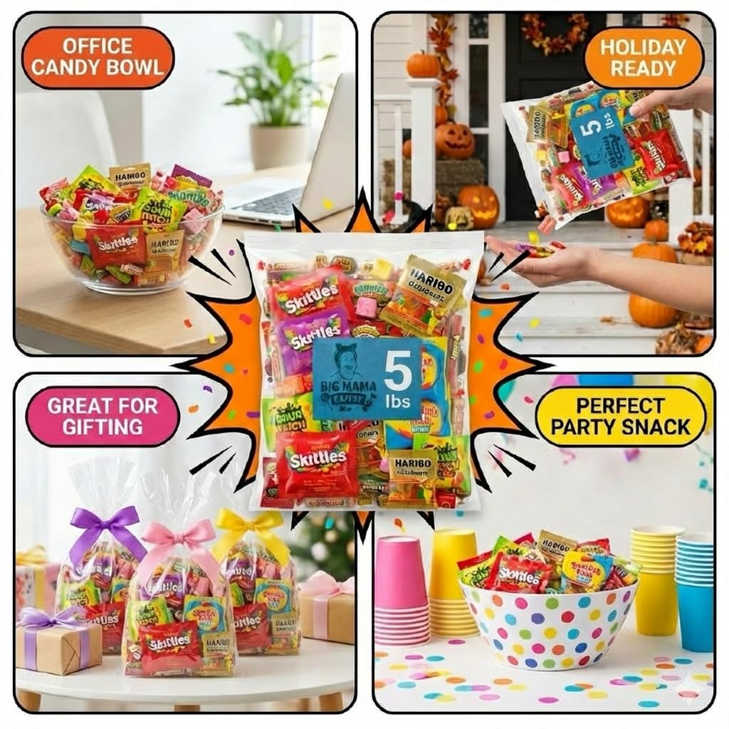 Big Mama Candy Assorted Candy Variety Pack 5 lb Bulk – Individually Wrapped Party Favors & Treats