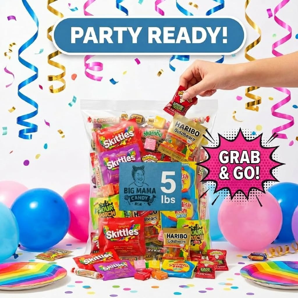 Big Mama Candy Assorted Candy Variety Pack 5 lb Bulk – Individually Wrapped Party Favors & Treats