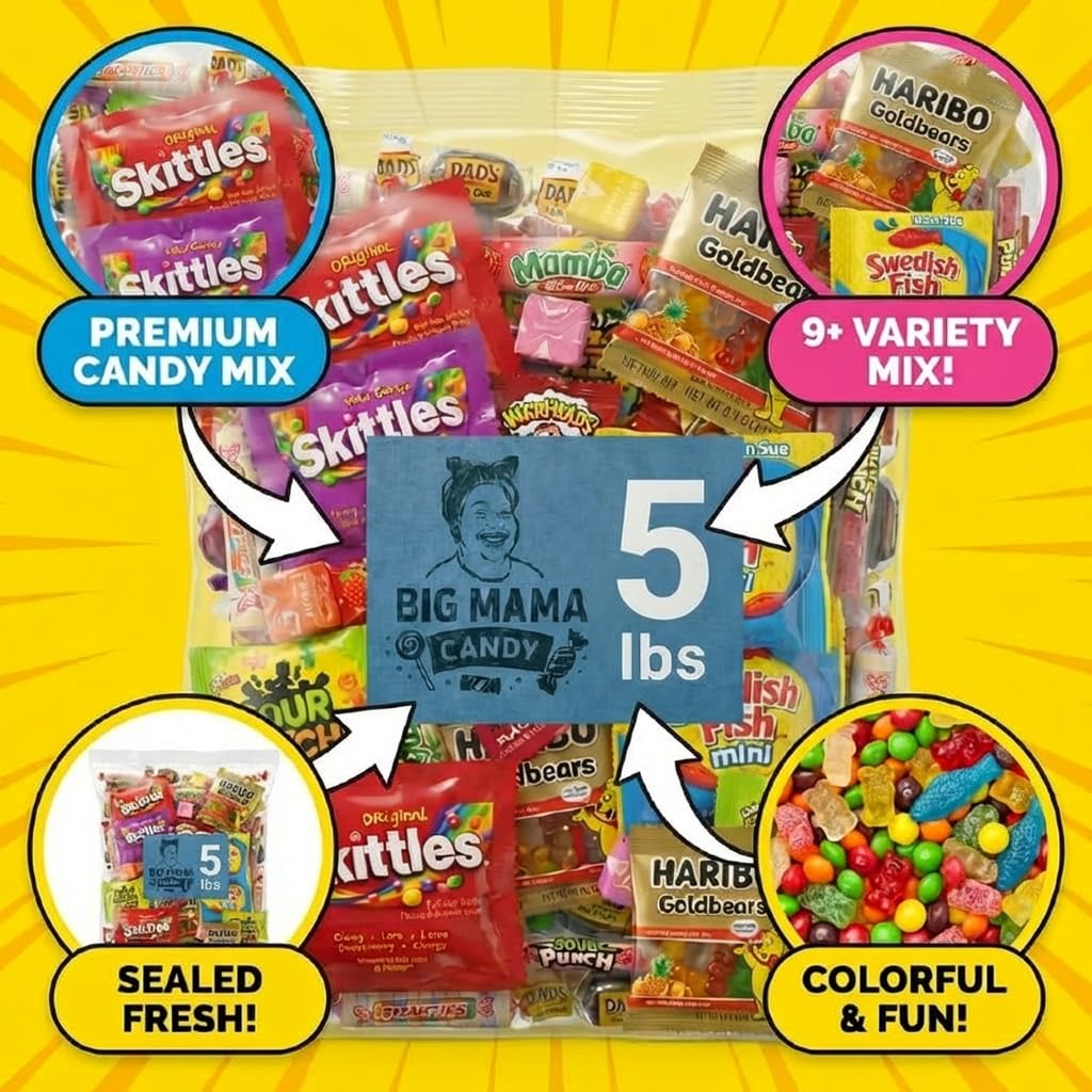 Big Mama Candy Assorted Candy Variety Pack 5 lb Bulk – Individually Wrapped Party Favors & Treats