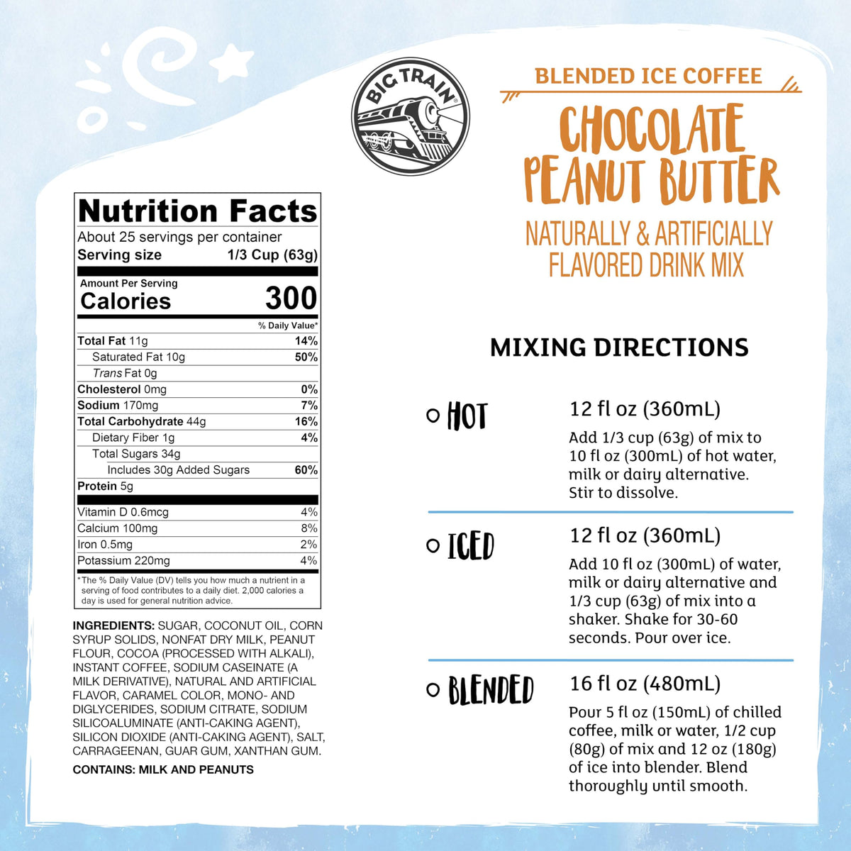 Big Train Chocolate Peanut Butter Blended Ice Coffee Mix – 3.5 lb, Just-Add-Water Frappe