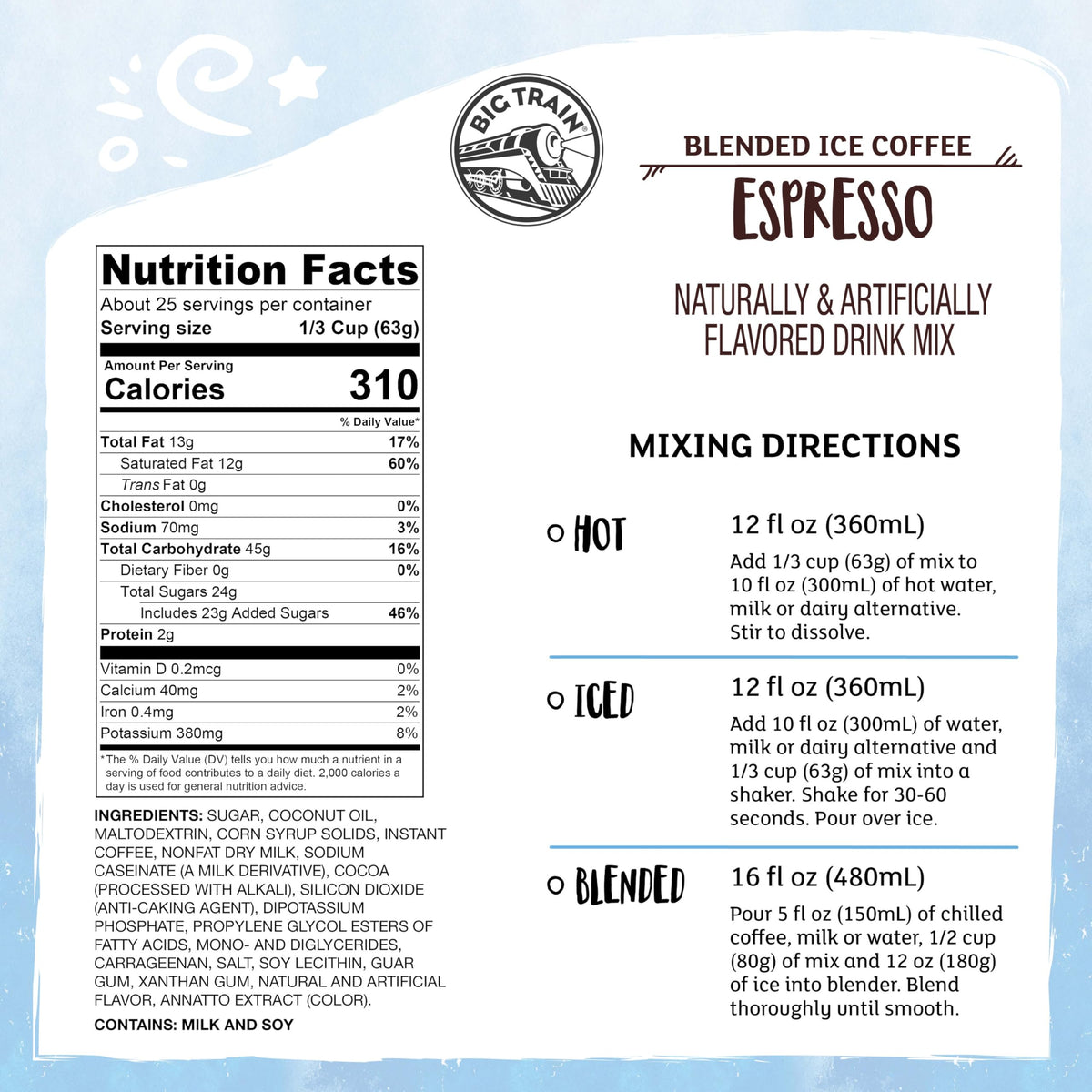 Big Train Espresso Blended Ice Coffee Mix – 3.5 lb Frappe Mix for Home or Café