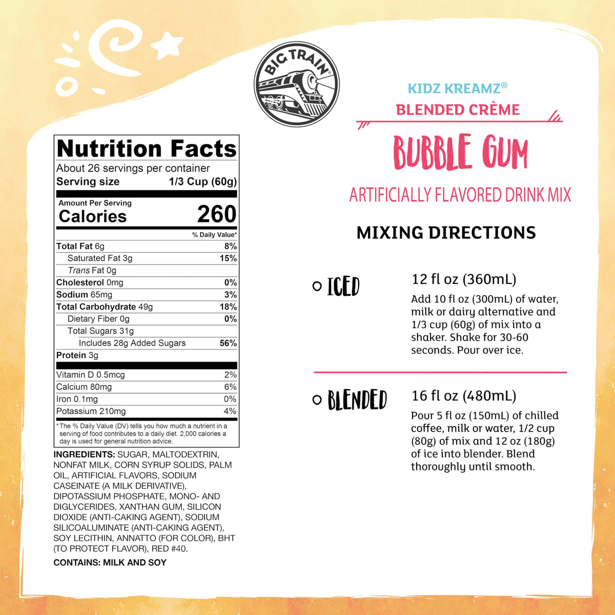Big Train Kidz Kreamz Bubble Gum Blended Beverage Mix – 3.5 lb, Kid-Friendly Frappe Base