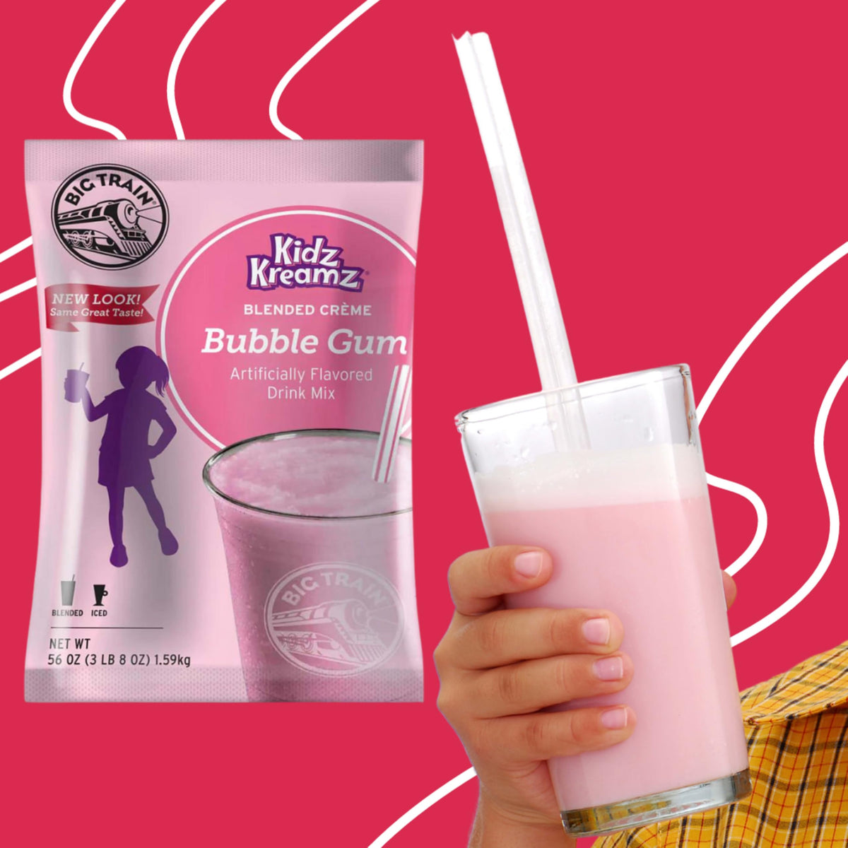 Big Train Kidz Kreamz Bubble Gum Blended Beverage Mix – 3.5 lb, Kid-Friendly Frappe Base