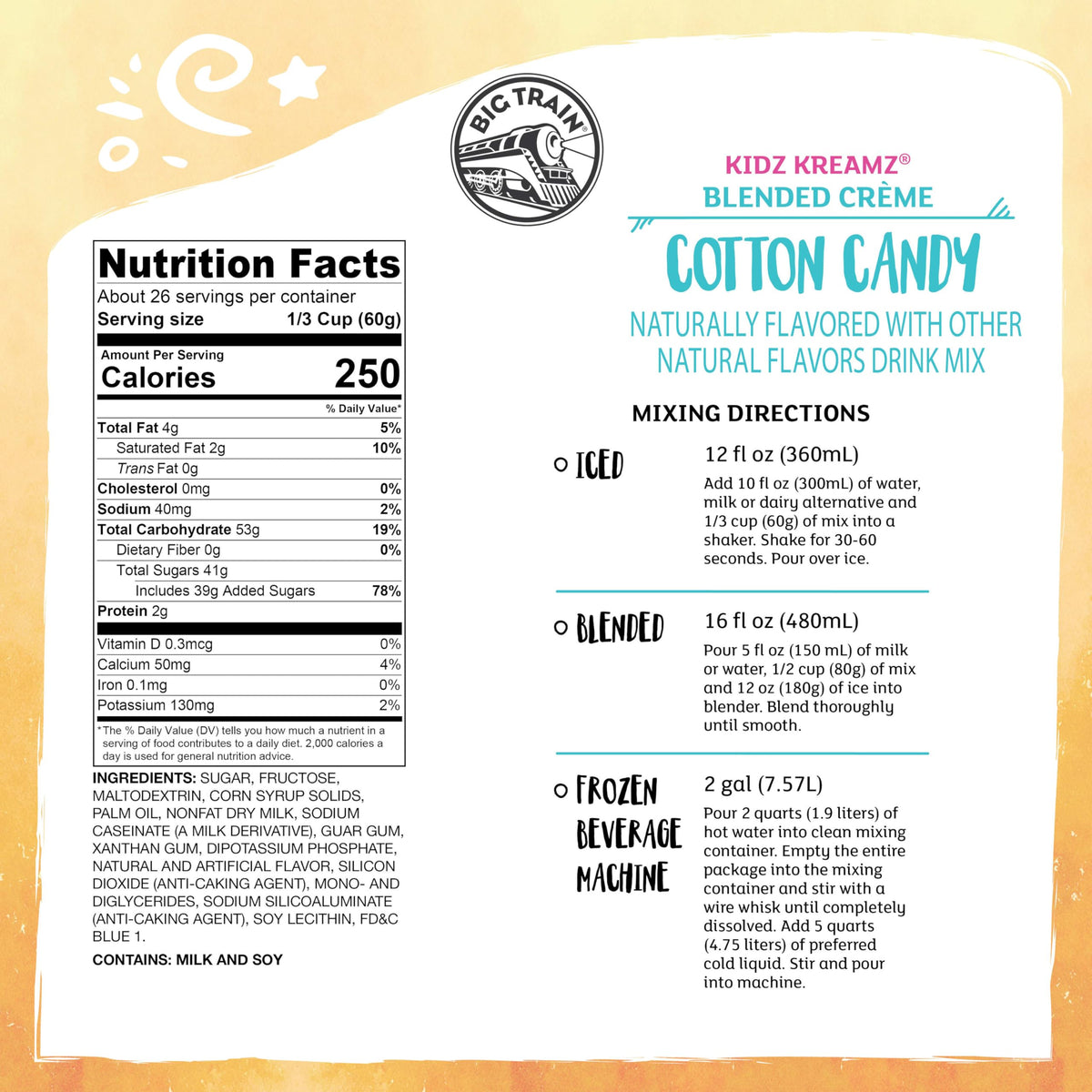 Big Train Kidz Kreamz Cotton Candy Blended Beverage Mix, 3.5 lb (Pack of 1)