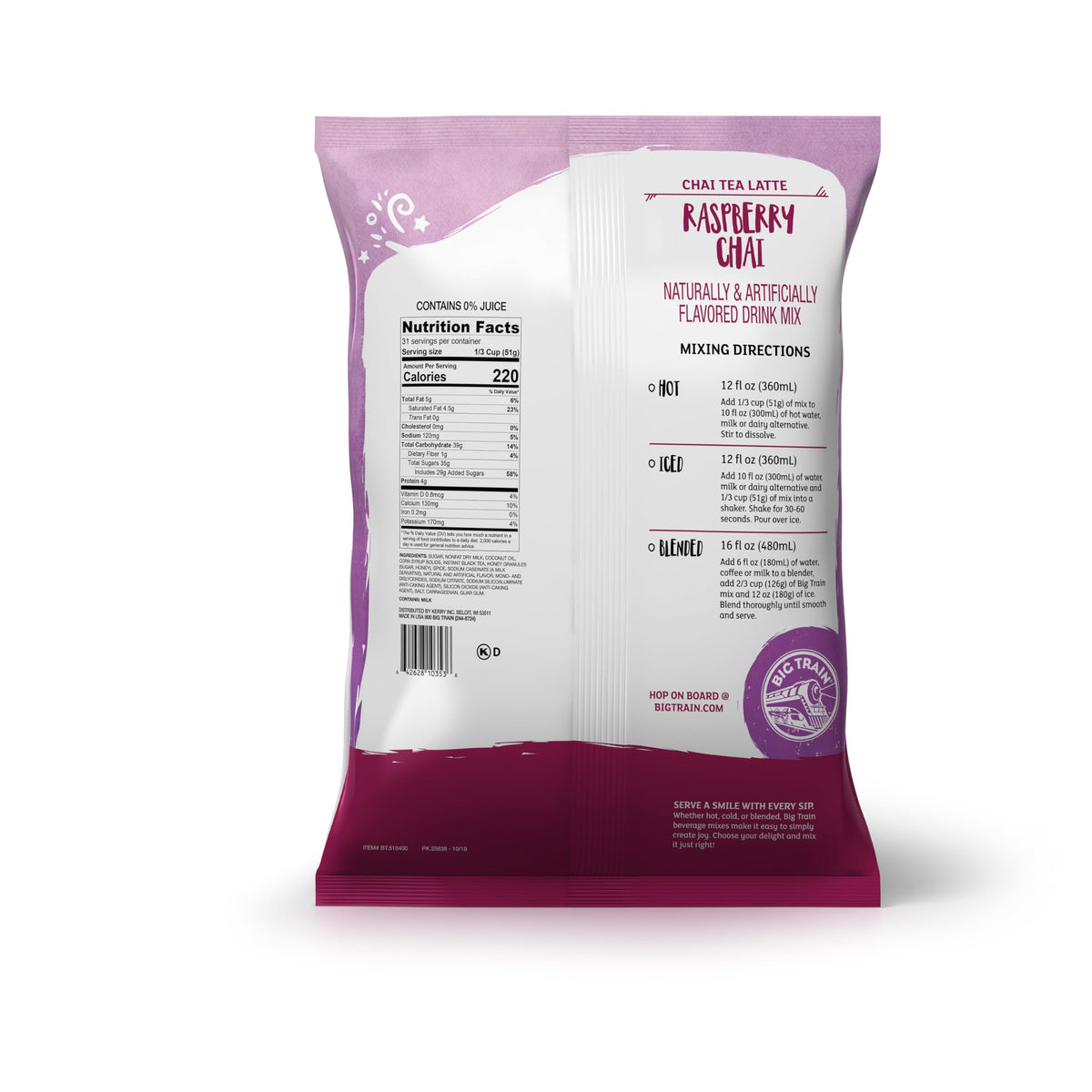 Big Train Raspberry Chai Tea Latte Beverage Mix – 3.5 lb