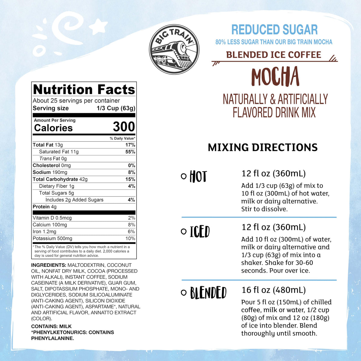 Big Train Reduced Sugar Mocha Blended Ice Coffee Mix – 3.5 lb