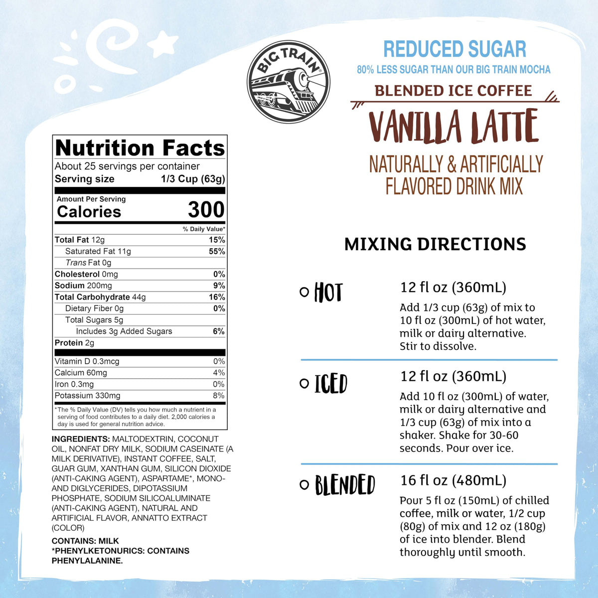 Big Train Reduced Sugar Vanilla Latte Blended Ice Coffee Mix – 3.5 lb