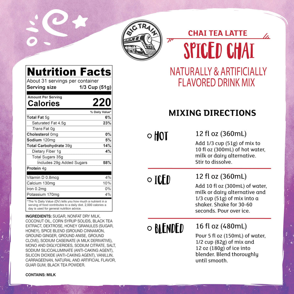 Big Train Spiced Chai Tea Latte Mix, 3.5 lb – Quick Prep Latte Beverage