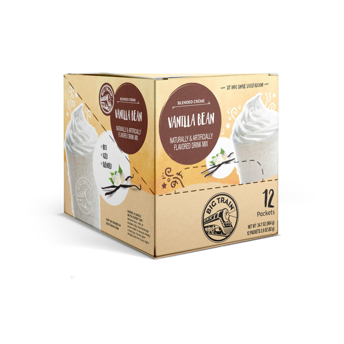 Big Train Vanilla Bean Blended Creme Beverage Mix – 12 Pack for Café-Style Frappes & Lattes