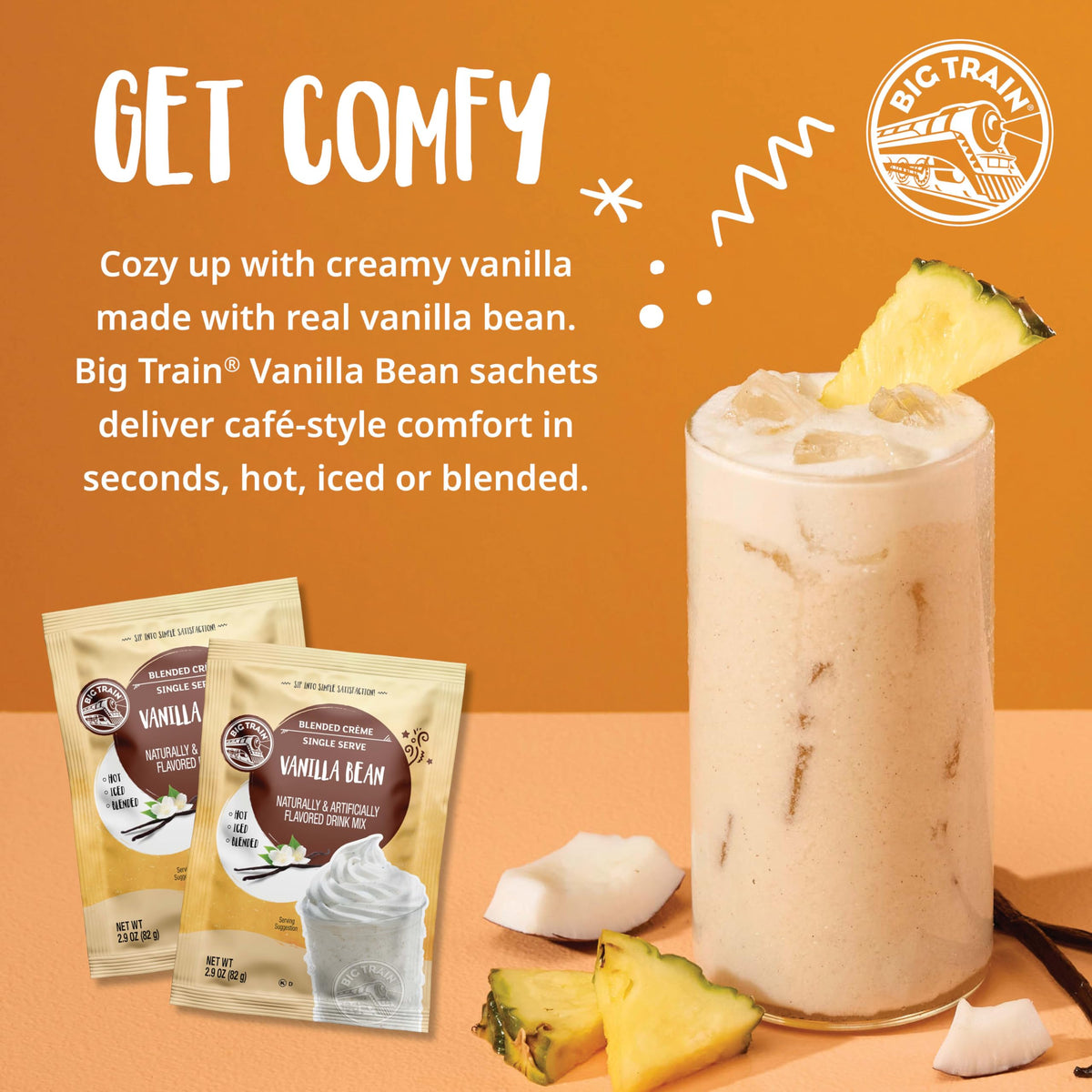 Big Train Vanilla Bean Blended Creme Beverage Mix – 12 Pack for Café-Style Frappes & Lattes