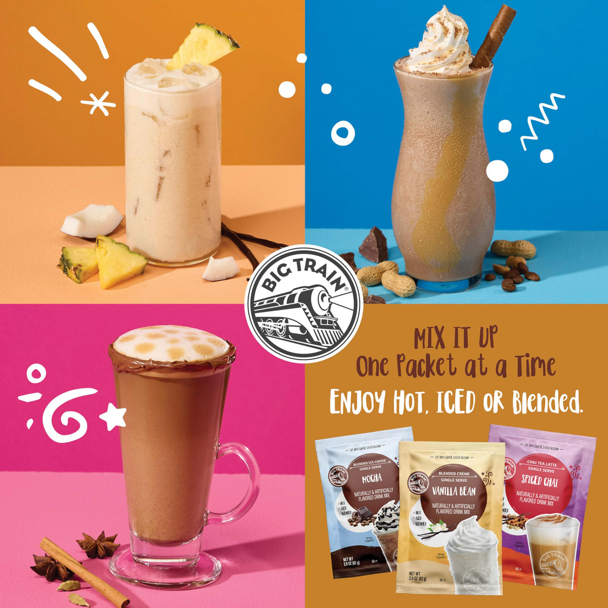 Big Train Vanilla Bean Blended Creme Beverage Mix – 12 Pack for Café-Style Frappes & Lattes