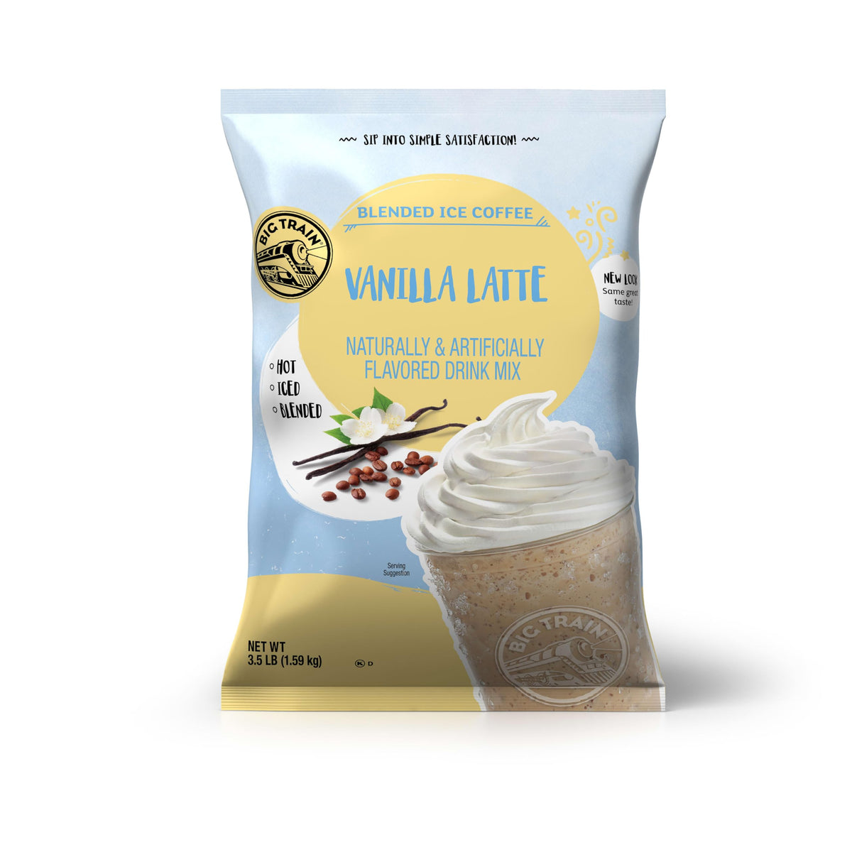Big Train Vanilla Latte Blended Ice Coffee Mix – 3.5 lb, Instant Frappes for Hot or Cold