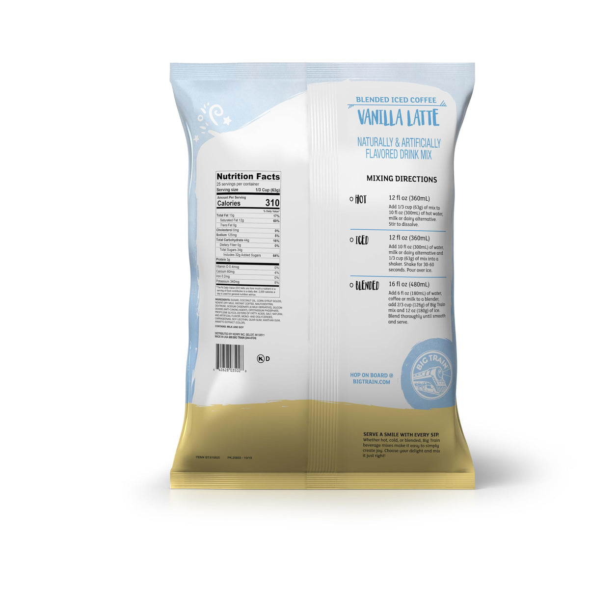 Big Train Vanilla Latte Blended Ice Coffee Mix – 3.5 lb, Instant Frappes for Hot or Cold
