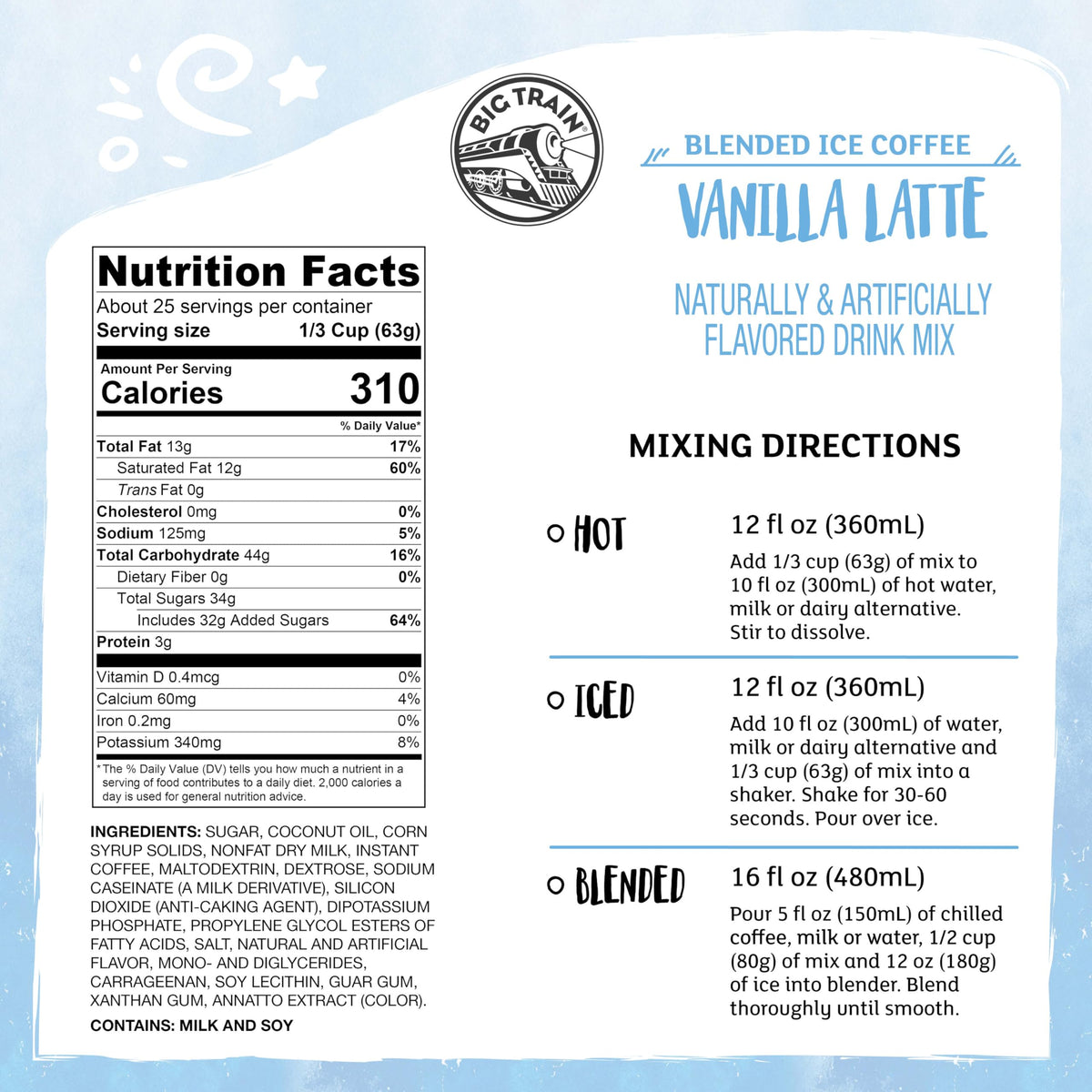 Big Train Vanilla Latte Blended Ice Coffee Mix – 3.5 lb, Instant Frappes for Hot or Cold