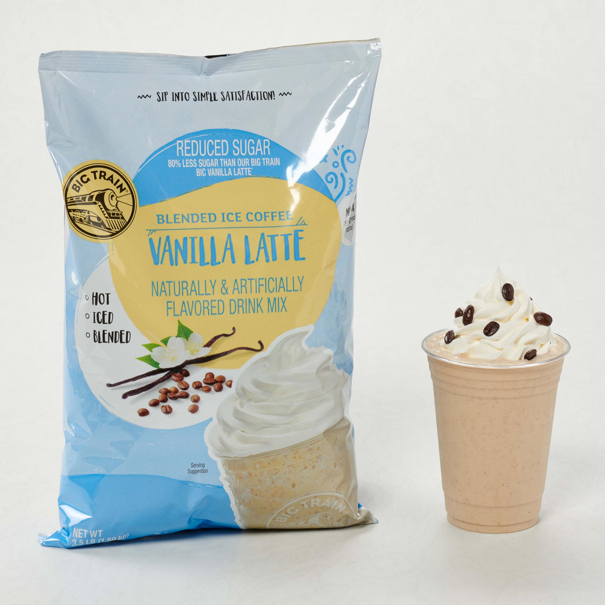 Big Train Reduced Sugar Vanilla Latte Blended Ice Coffee Mix – 3.5 lb