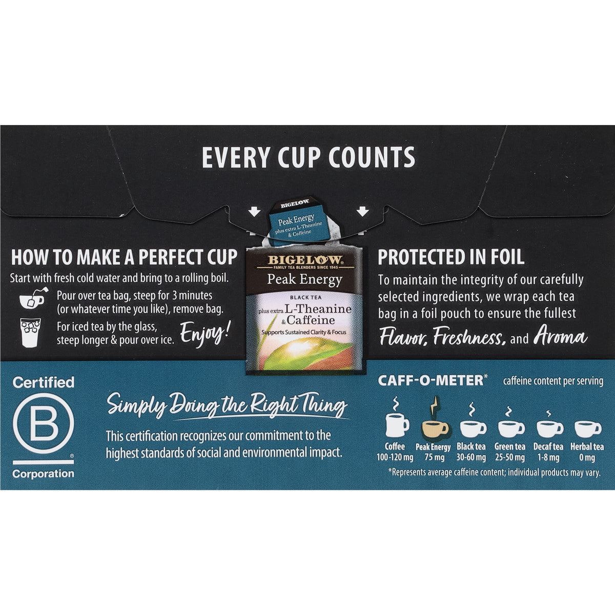 Bigelow Peak Energy Tea with Extra L-Theanine & Caffeine — 108 Bags (6-Pack)