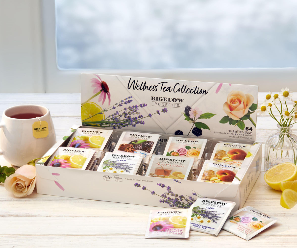 Bigelow Benefits Wellness Tea Collection – 64-Count Variety Gift Box Sampler (Pack of 1)