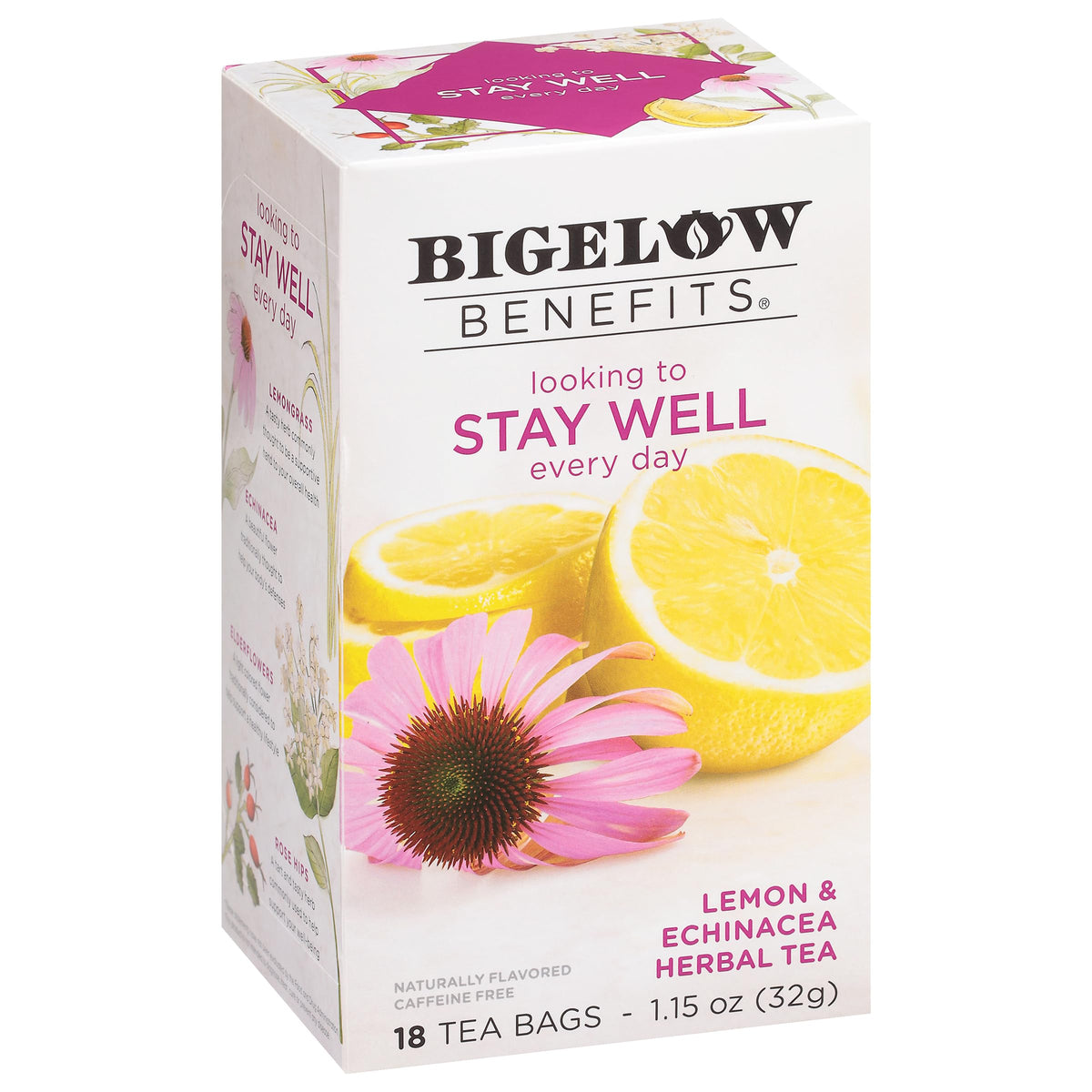Bigelow Benefits Stay Well Lemon & Echinacea Herbal Tea – Caffeine Free, 108 Bags (6-Pack)