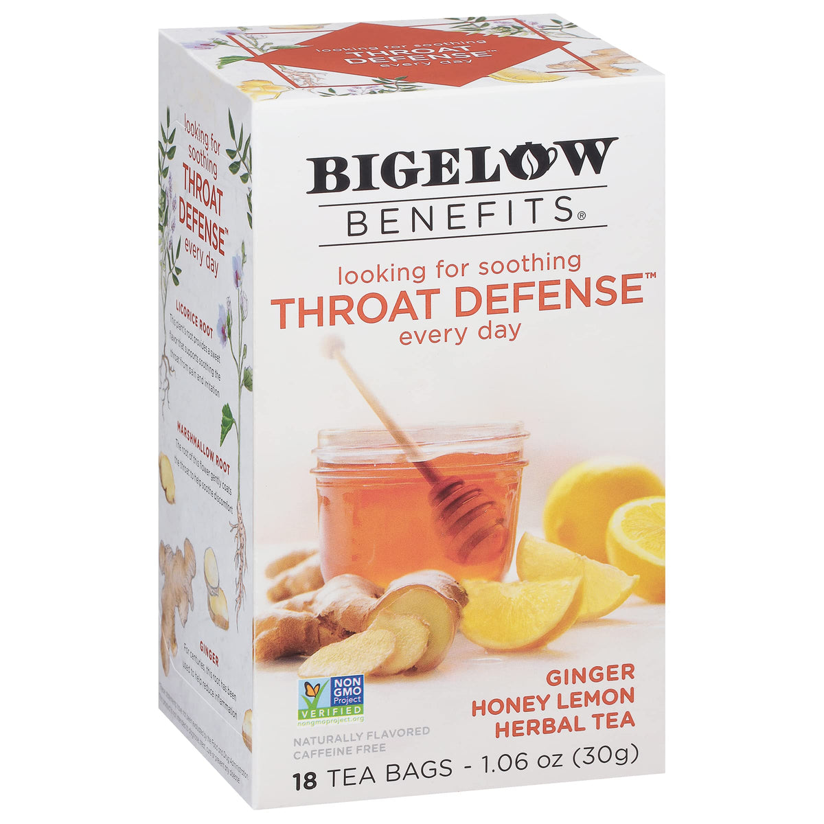 Bigelow Benefits Throat Defense Ginger Honey Lemon Herbal Tea - 108 Bags (Pack of 6) | Gluten-Free & Kosher