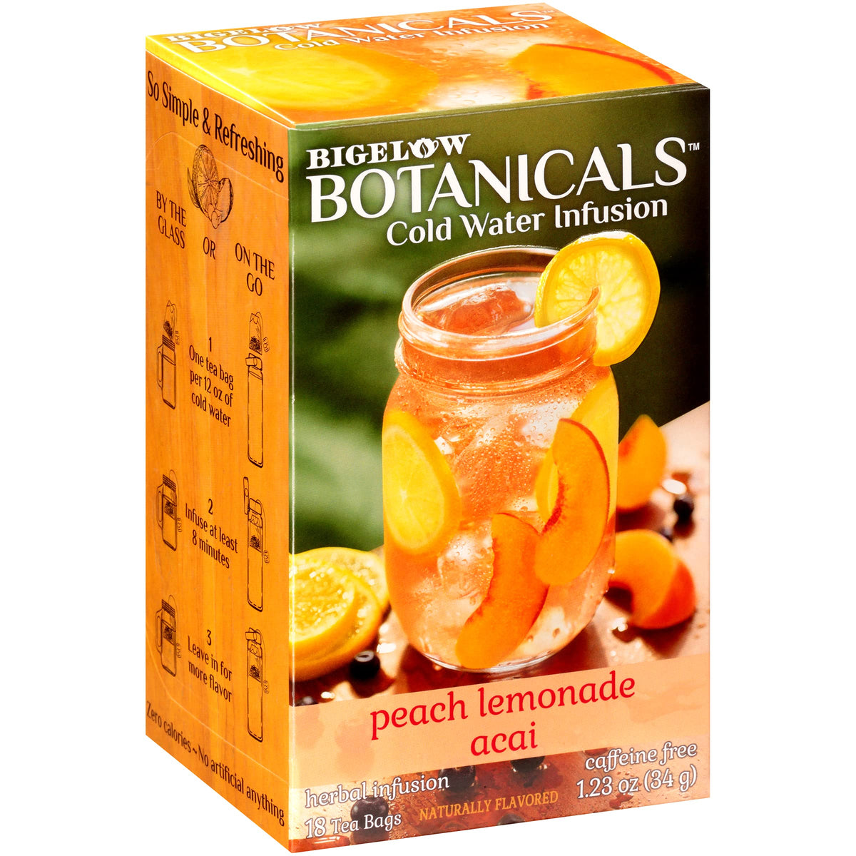 Bigelow Botanicals Cold Water Infusion Peach Lemonade Acai – Caffeine Free Herbal Tea for Flavorful Water, 108 Bags (6 Pack)